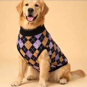 Dog Argyle Sweater in Black, Purple, Tan & White Size Large